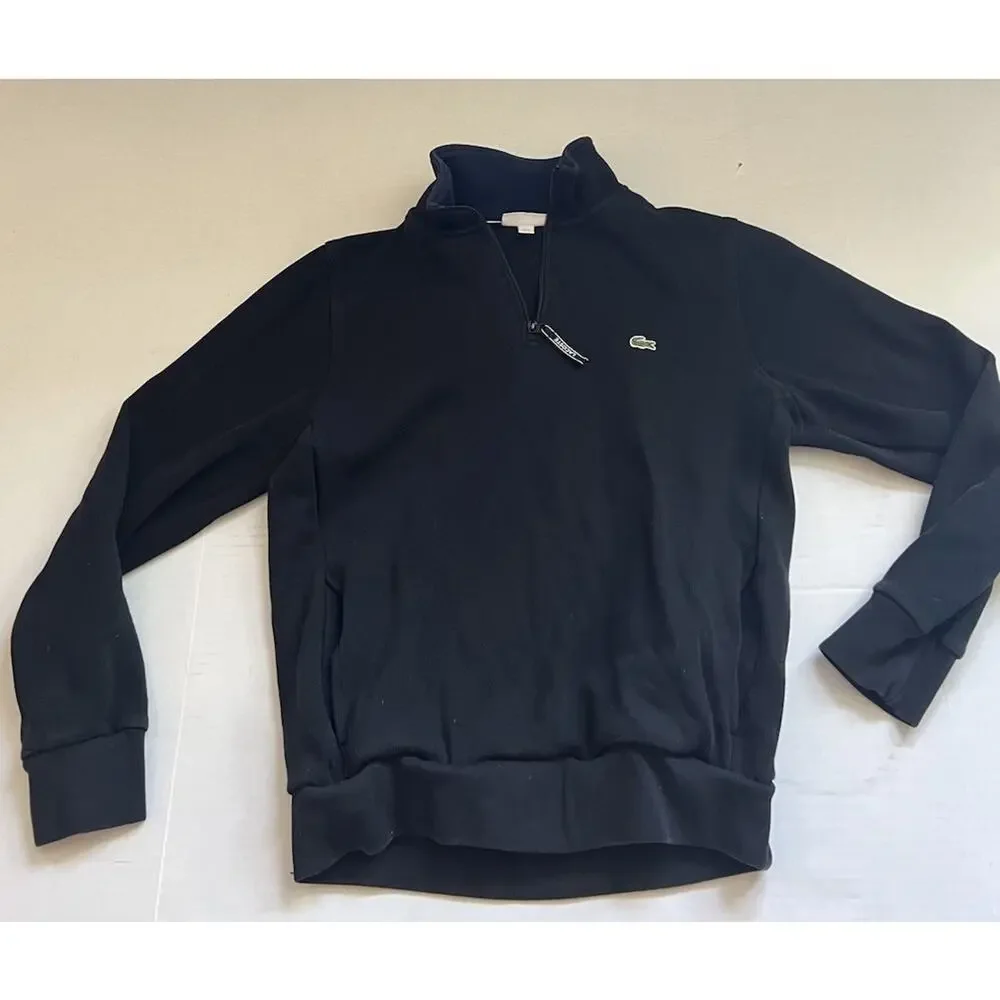 Men’s Lacoste 1/4 Zip Pullover Sweatshirt Black Size Large
